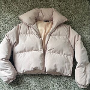 SHEIN Pink Puffer Jacket Cropped Quilted Design